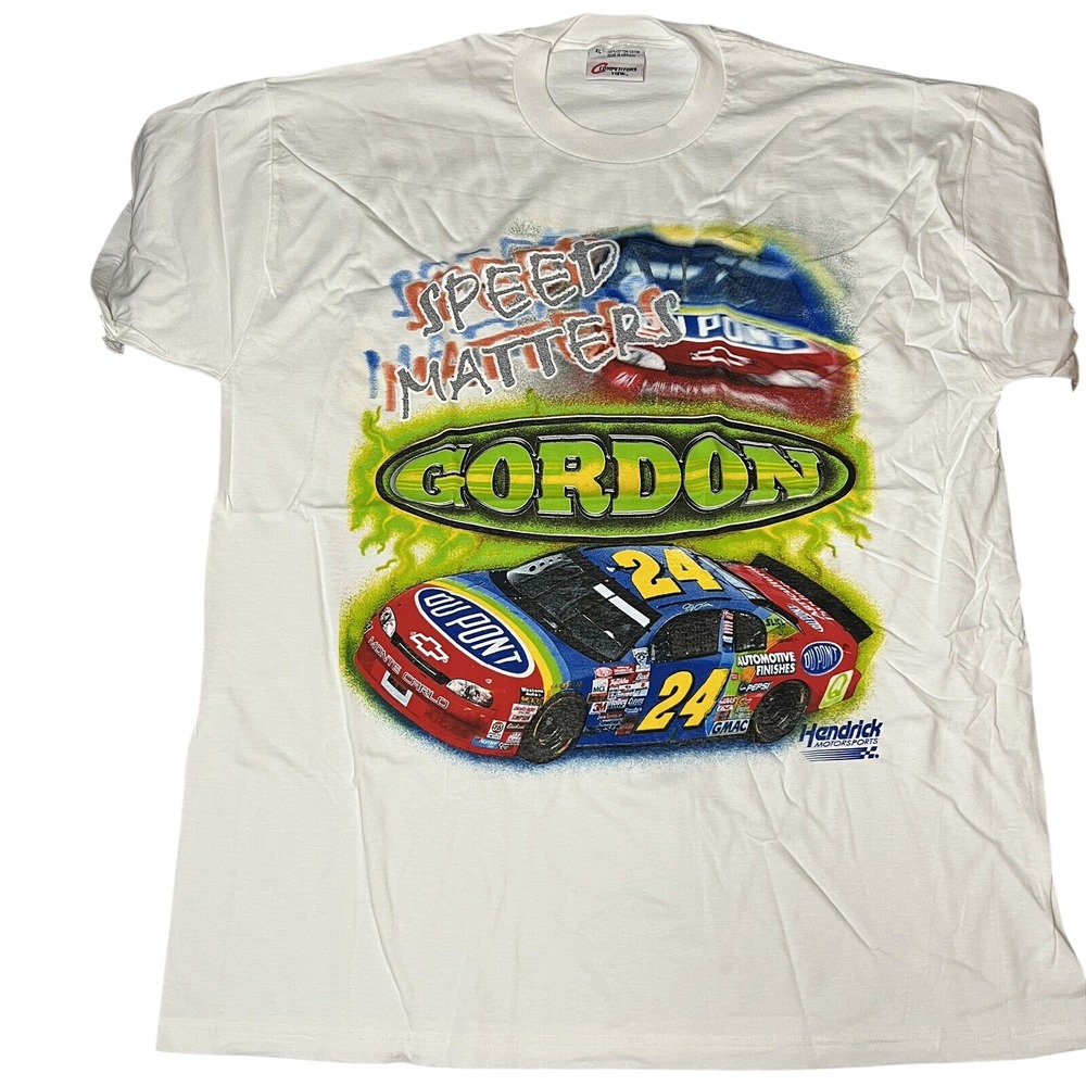 Vintage 1998 Jeff Gordon NASCAR DuPont Speed Matters T-Shirt XL White USA Made